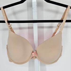 Xhilaration womens Sz 36D Perfect T Shirt Bra Beige w/ Neon Pink Lining